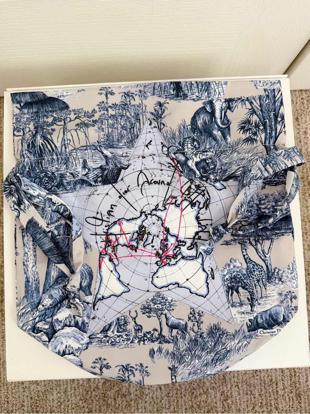 Dior Blue & White Toile Drawstring Satchel - Picture 2 of 7
